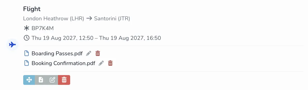 Keep tickets and travel documents with the itinerary.