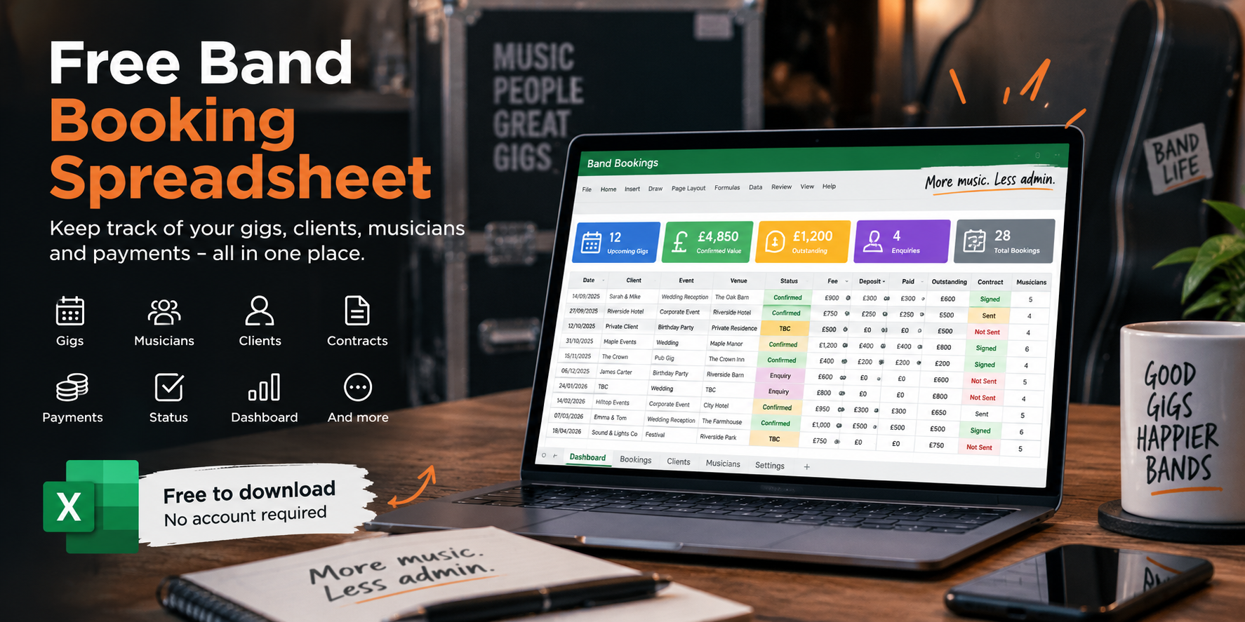 Free Band Booking Spreadsheet & Gig Tracker