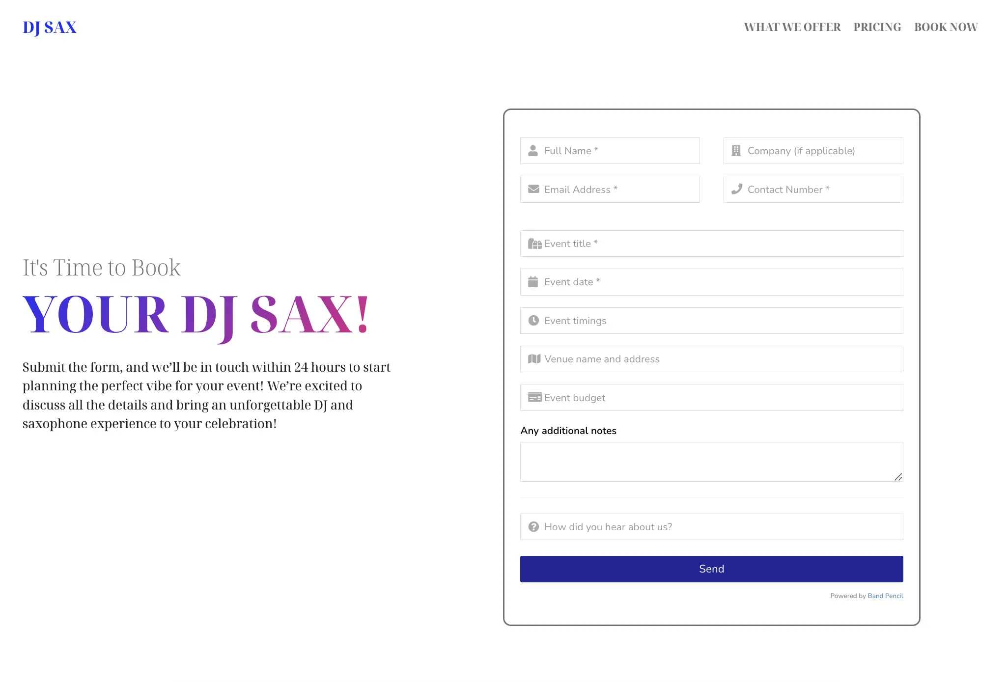 Example of the musician portal for event management software