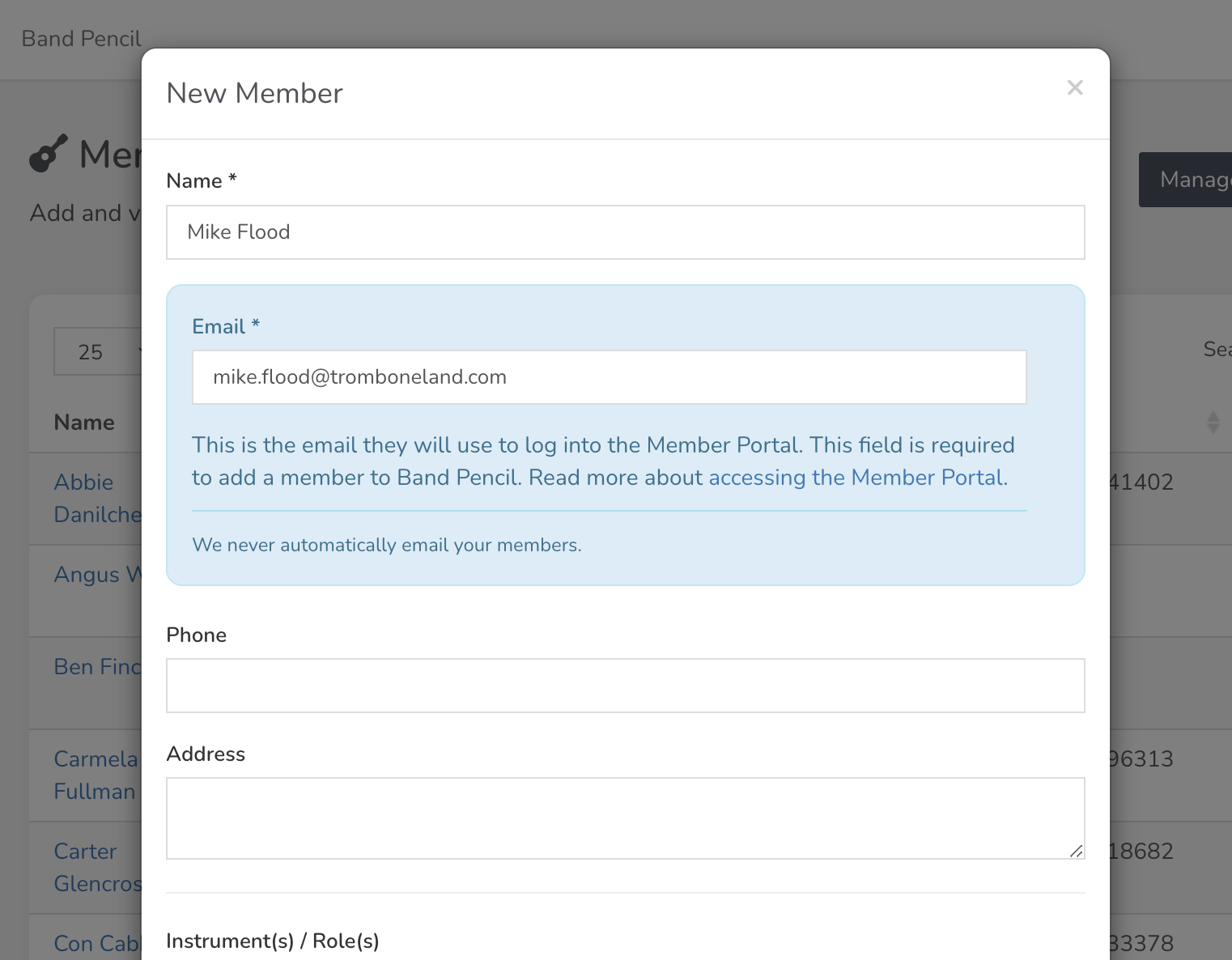Example of the event pipeline portal for band management software