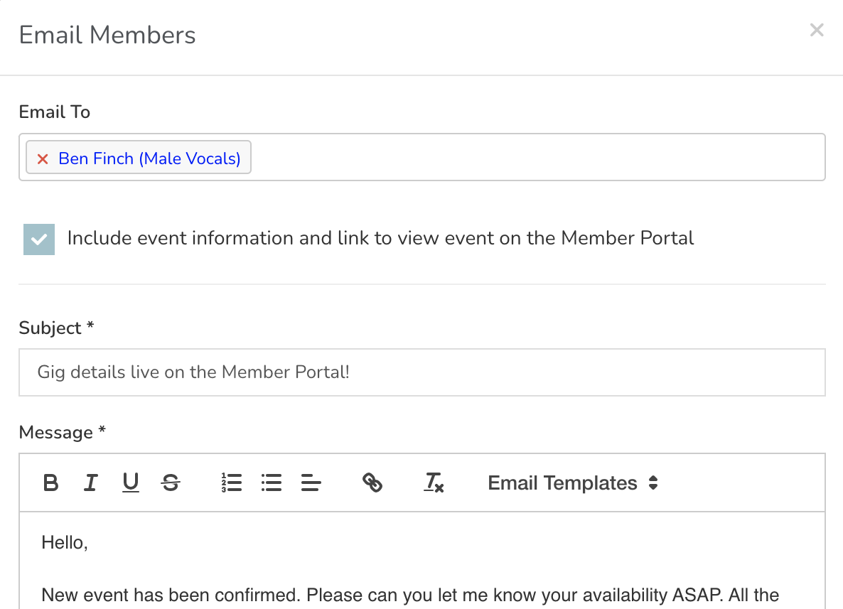 Example of the event pipeline portal for band management software